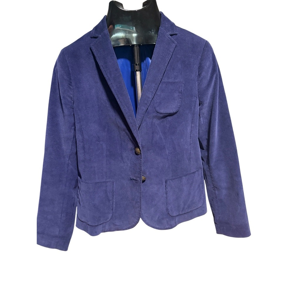 Talbots Blue Pinwale Corduroy Blazer Jacket Academia - Crest Button - Stretch 4